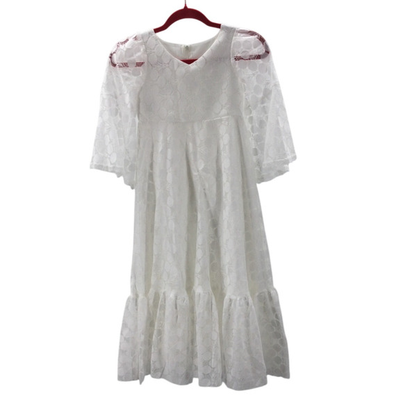 FLOWER GIRL PARTY SZ 10-11 Y white burnout half sleeve tiered dress NEW b82 - Picture 1 of 7